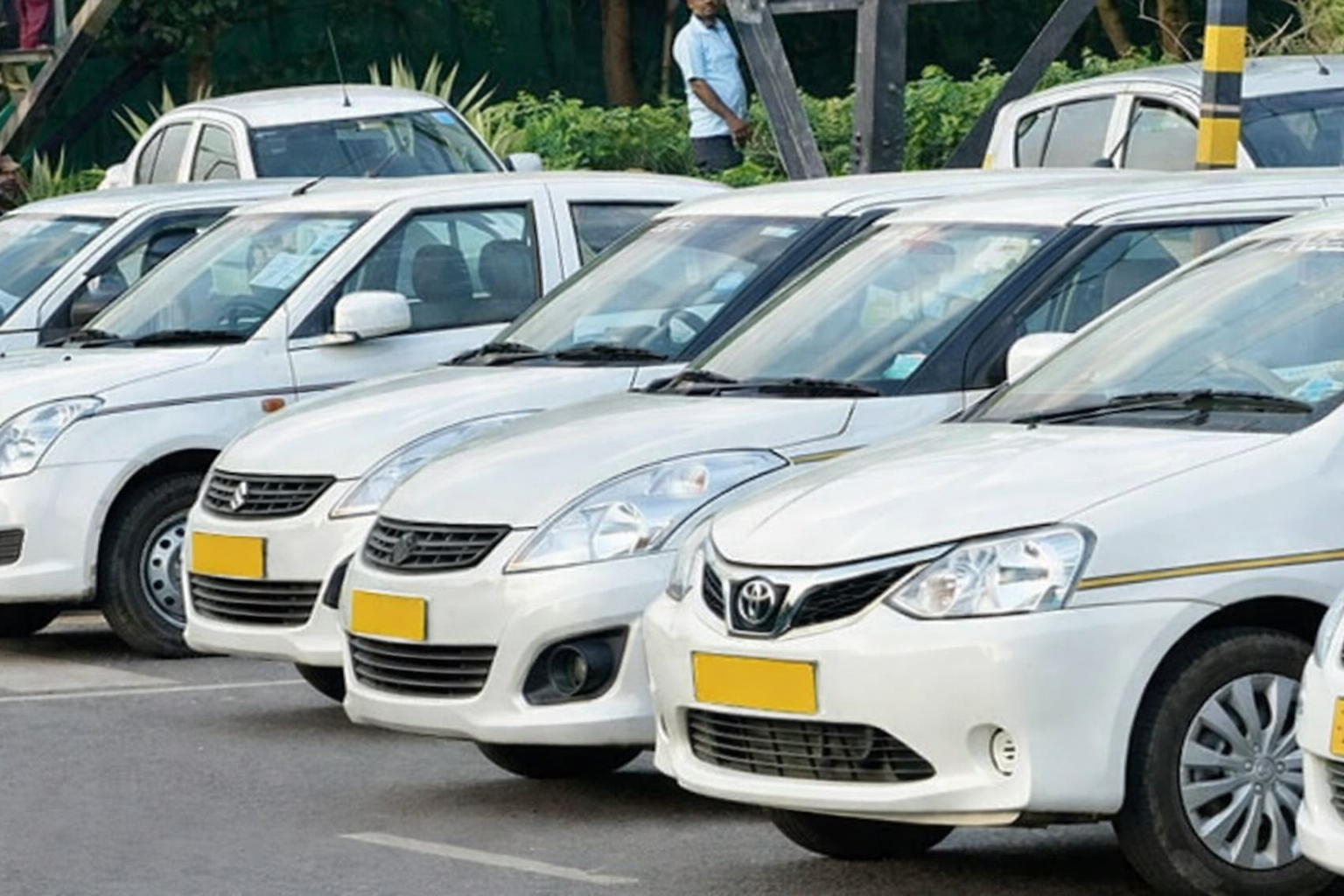 Clean taxi interior with driver view